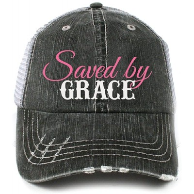 Baseball Caps Saved by Grace Christian Women's Adult Trucker Hat Cap Hot Pink - CD11RGQINEX $40.26