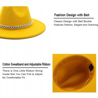 Fedoras Wide Brim Panama Fedoras Hat Felt Hat with Chain Belt for Men Women - Yellow - CR193N4M46A $12.28