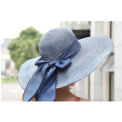 Sun Hats Women Fashion Bowknot Decor Summer Outdoor UV Protect Beach Sun Large Brimmed Foldable Cap Hat - Blue - CD128QWH1BV ...