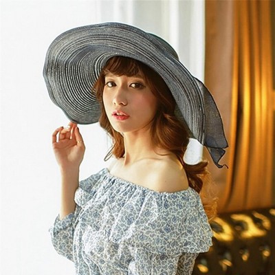 Sun Hats Women Fashion Bowknot Decor Summer Outdoor UV Protect Beach Sun Large Brimmed Foldable Cap Hat - Blue - CD128QWH1BV ...
