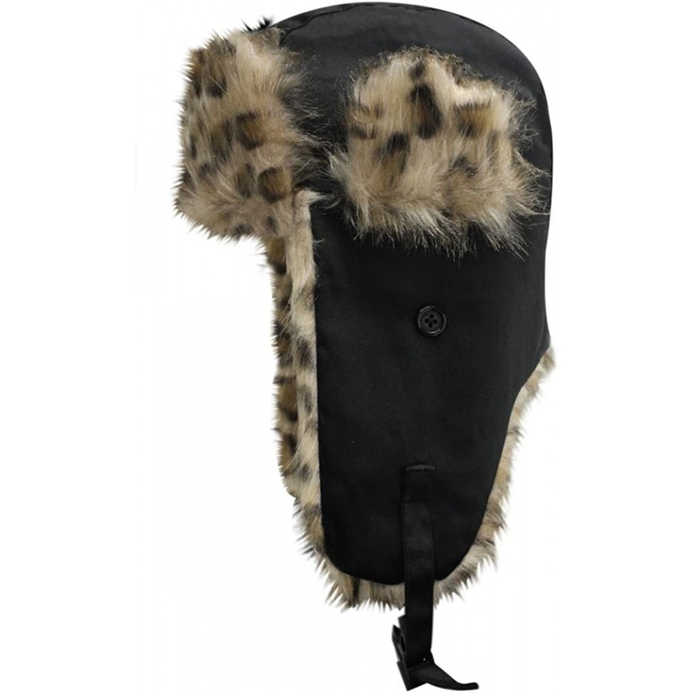 Bomber Hats Trooper Ear Flap Cap w/Faux Fur Lining Hat - Canvas Leopard Fur - CY12NSFRL7A $12.41