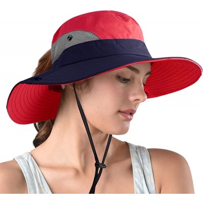 Sun Hats Women's Ponytail Safari Sun Hat-Wide Brim UV Protection Outdoor Bucket Hat-Foldable Beach Summer Fishing Hat - C518W...