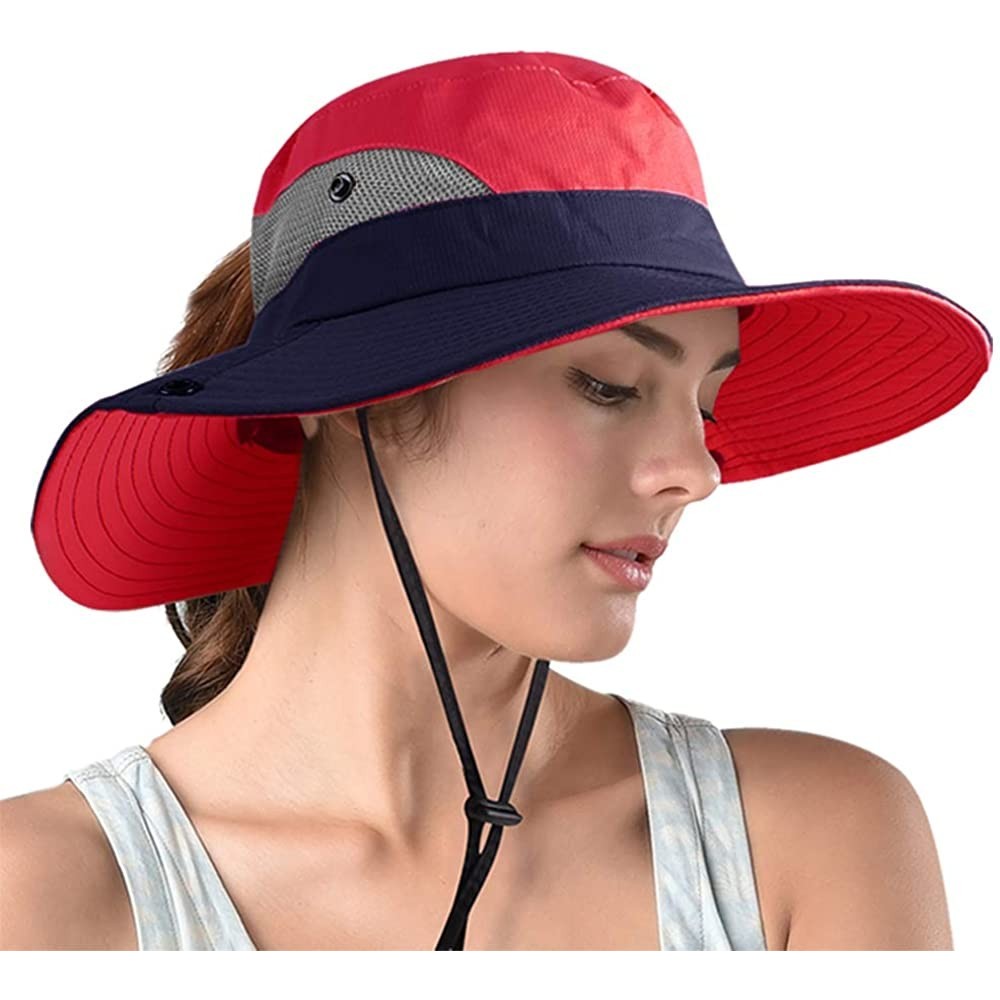 Women's Ponytail Safari Sun HatWide Brim UV Protection