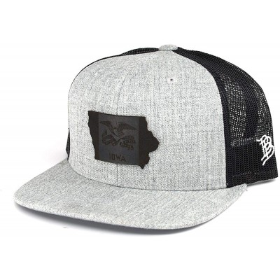 Baseball Caps Iowa 'The 29' Black Leather Patch Hat Flat Trucker - Black/White - C318IGQTUZT $41.69