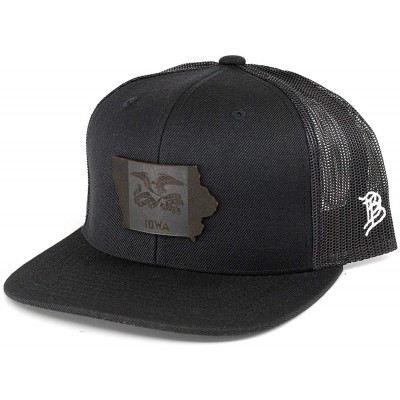 Baseball Caps Iowa 'The 29' Black Leather Patch Hat Flat Trucker - Black/White - C318IGQTUZT $41.69