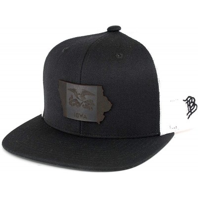 Baseball Caps Iowa 'The 29' Black Leather Patch Hat Flat Trucker - Black/White - C318IGQTUZT $41.69