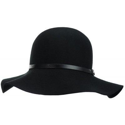 Bucket Hats Exclusive Women's Chain Link Band Wool Flop Brim Fedora Hat - Black - CN1274IMWDP $15.05