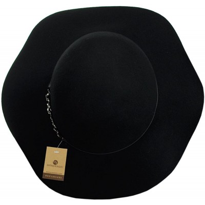 Bucket Hats Exclusive Women's Chain Link Band Wool Flop Brim Fedora Hat - Black - CN1274IMWDP $15.05