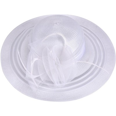 Sun Hats Womens Wide Brim Floral Feather Kentucky Derby Church Dress Sun Hat A340 - White - CX12EEI70UD $12.59