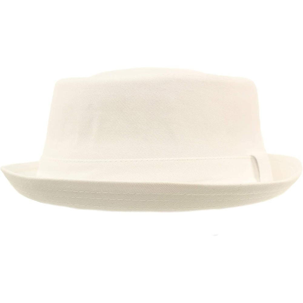 Fedoras Men's Everyday Cotton All Season Porkpie Boater Derby Fedora Sun Hat - White - C717YTDLDWI $24.21