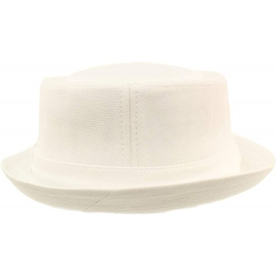 Fedoras Men's Everyday Cotton All Season Porkpie Boater Derby Fedora Sun Hat - White - C717YTDLDWI $24.21