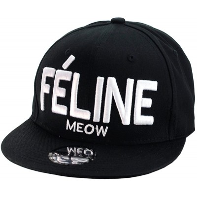 Baseball Caps Féline Meow Embroidered Logo Flat Bill Black Snapback Cap - CP11Y7EL821 $11.85