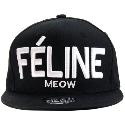 Baseball Caps Féline Meow Embroidered Logo Flat Bill Black Snapback Cap - CP11Y7EL821 $11.85