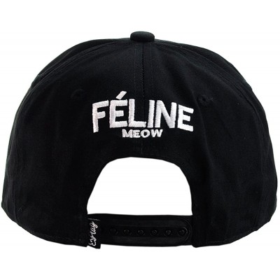 Baseball Caps Féline Meow Embroidered Logo Flat Bill Black Snapback Cap - CP11Y7EL821 $11.85