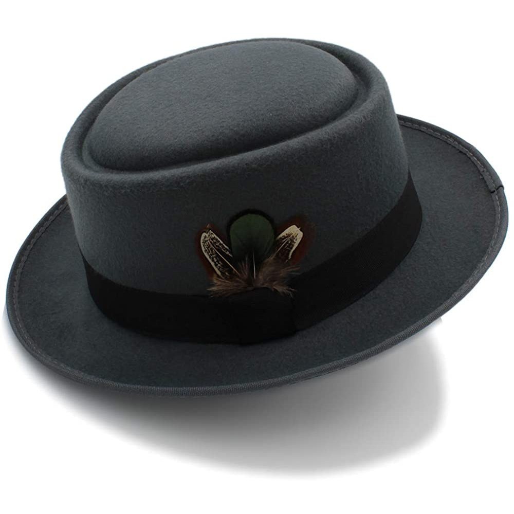 Fedoras Classic Fedoras Porkpie Feather - Gray - C418IER400M $43.09