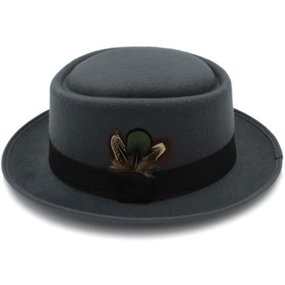 Fedoras Classic Fedoras Porkpie Feather - Gray - C418IER400M $43.09