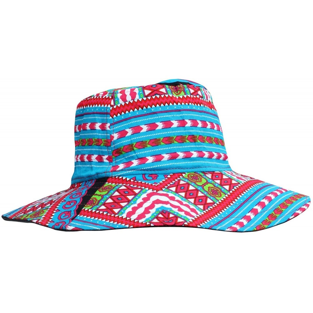 Skullies & Beanies Large Rimmed American South Sunhat African Dashiki Printed Hat - Bondi Blue - CE18KQA8TLZ $30.07