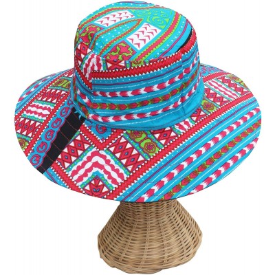 Skullies & Beanies Large Rimmed American South Sunhat African Dashiki Printed Hat - Bondi Blue - CE18KQA8TLZ $30.07