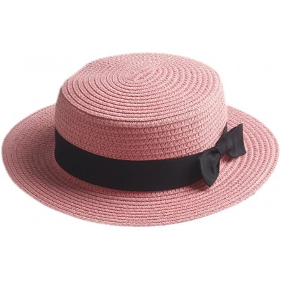 Sun Hats Fashion Women Men Summer Straw Boater Hat Boonie Hats Beach Sunhat Bowler Caps - Pink - CT182ICCULM $10.49