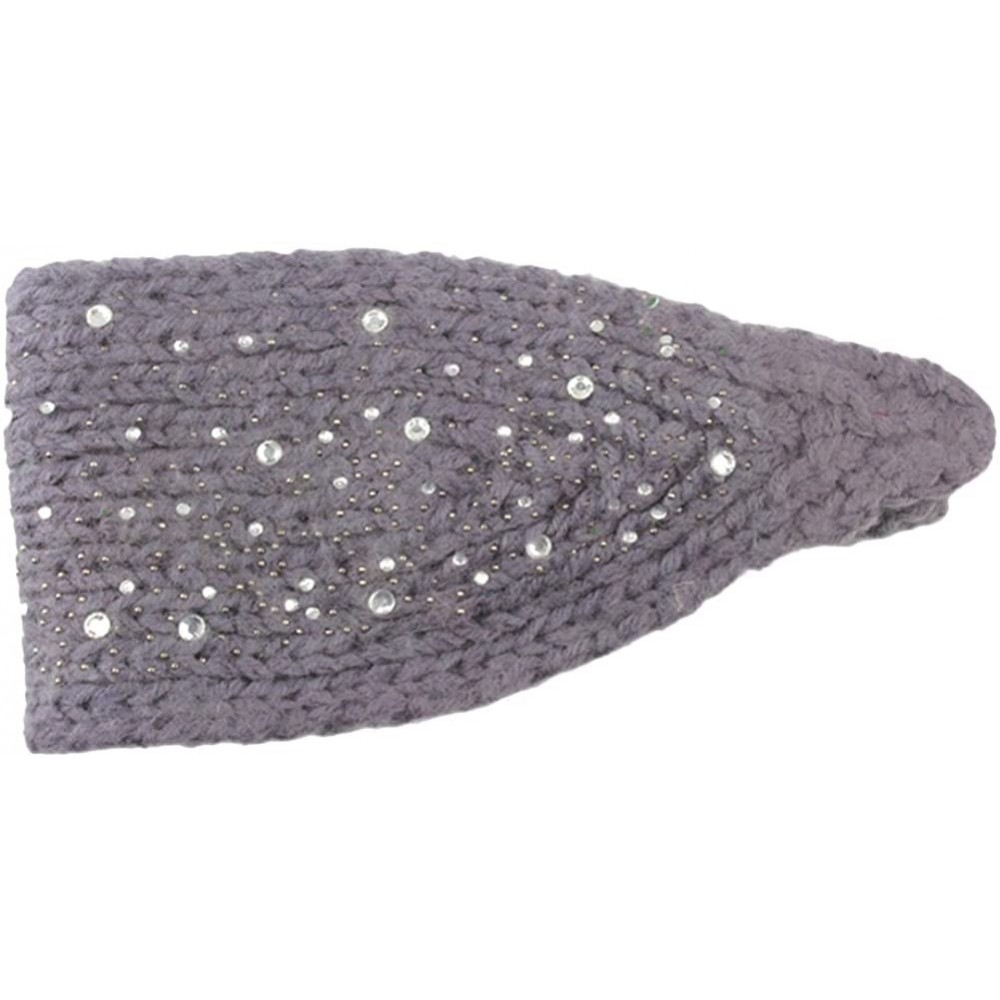 Skullies & Beanies Women Fashion Crochet Rhinestone Headband Knitted Hat Cap Headwrap Band - Light Grey - C7187IO838D $8.16