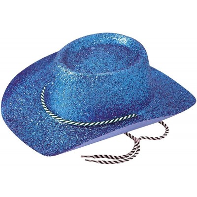 Cowboy Hats Mens Womens Glitter Cowboy Cowgirl with Cord Hat Adults Party Headwear Accessory One Size Fits Most - Blue - CW18...