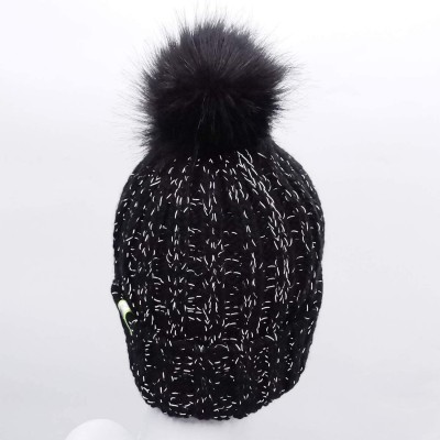 Skullies & Beanies Women's Winter Warm Colorful Flecked Yarn Rib Knit Beanie Hat with Reflective Stripe-Stretch Skull Cap - C...