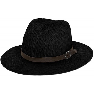 Sun Hats Women's Vintage Classic Derby Panama Hat Floppy Wide Brim Summer Style Beach Hat - Black - C712GSPMXF7 $22.33