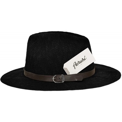 Sun Hats Women's Vintage Classic Derby Panama Hat Floppy Wide Brim Summer Style Beach Hat - Black - C712GSPMXF7 $22.33