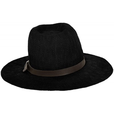 Sun Hats Women's Vintage Classic Derby Panama Hat Floppy Wide Brim Summer Style Beach Hat - Black - C712GSPMXF7 $22.33