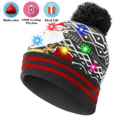 Skullies & Beanies Light Up Hat Beanie LED Ugly Xmas Party Beanie Cap Flashing Christmas Hat Knitted Cap for Women Kids - C81...