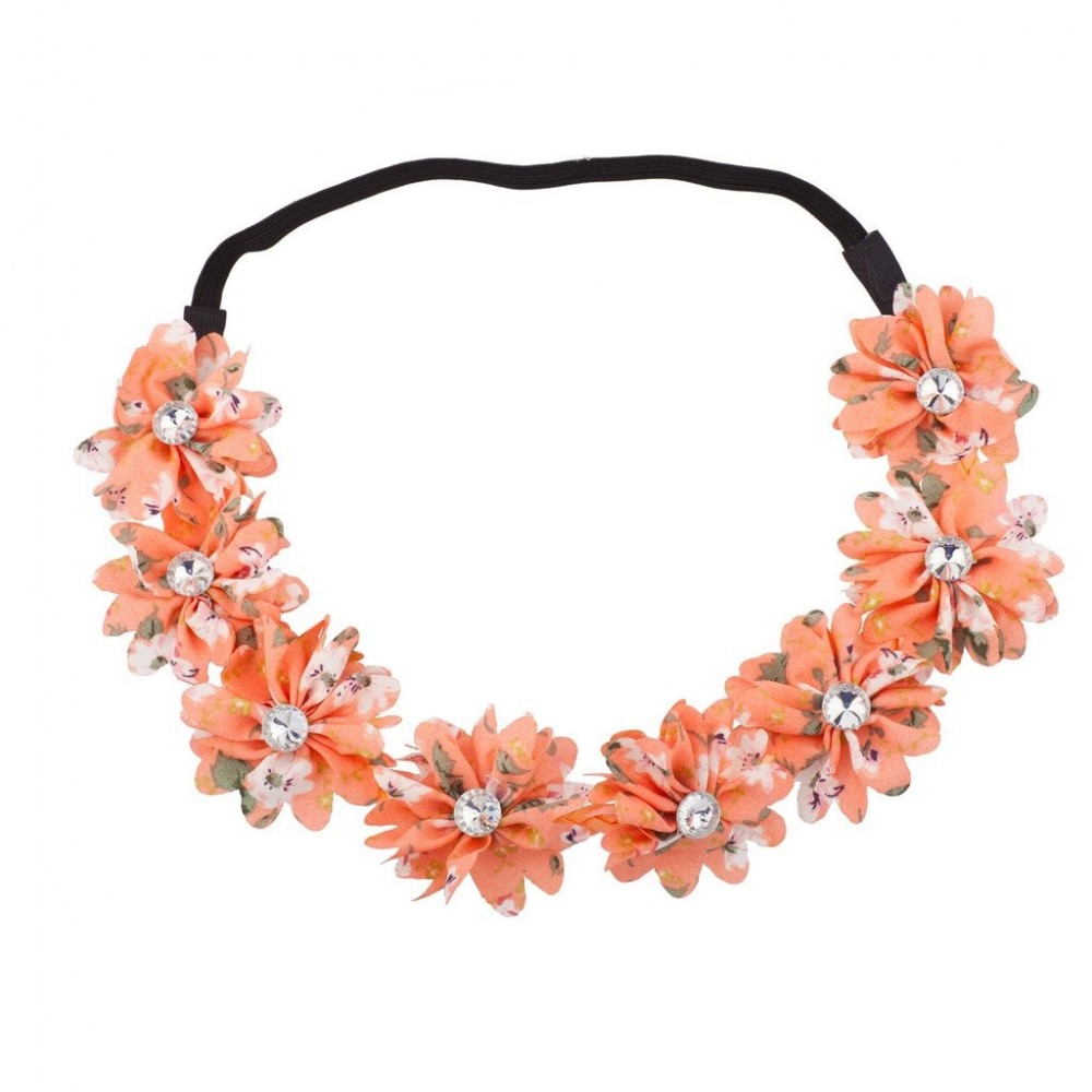 Headbands Floral Fabric Flower Peach Crystal Stretch Headband Head Band - Floral Peach - C611YL7Z8Y3 $12.07