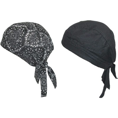 Skullies & Beanies Cotton Premium Solid and Paisley Do Rag (Pack of 2) - Black Paisley and Black Solid - CP11QNDDRA9 $12.72