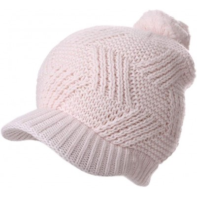 Skullies & Beanies Women's 100% Wool Knit Visor Beanie Newsboy Cap - 99216pink - CY193DWYC6G $17.66