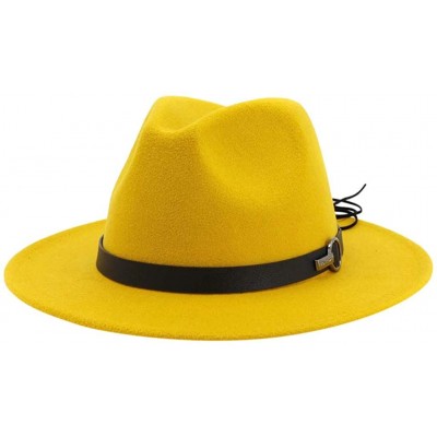 Bucket Hats Wide Brim Vintage Jazz Hat Women Men Belt Buckle Fedora Hat Autumn Winter Casual Elegant Straw Dress Hat - C418WZ...