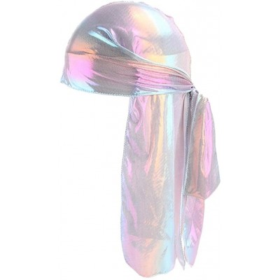 Skullies & Beanies Silky Durags for Men/Womens Waves Cap-Extra Long-Tail Hologram Headwraps for 360 Waves - A1 - Pink - CK18I...