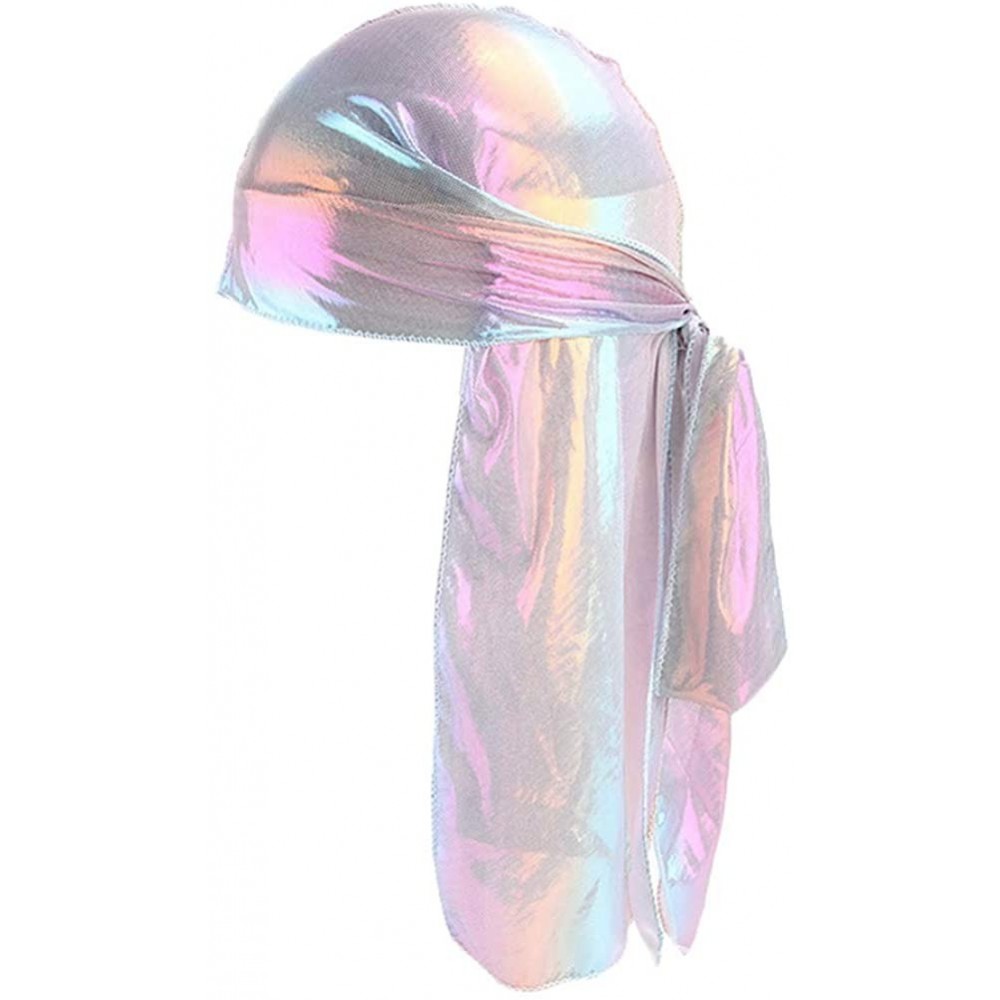 Skullies & Beanies Silky Durags for Men/Womens Waves Cap-Extra Long-Tail Hologram Headwraps for 360 Waves - A1 - Pink - CK18I...