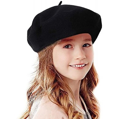 Berets French Wool Berets Hat Classic Fashion Warm Beanie Cap for Girls - Black - CH12N8QC0X2 $22.00