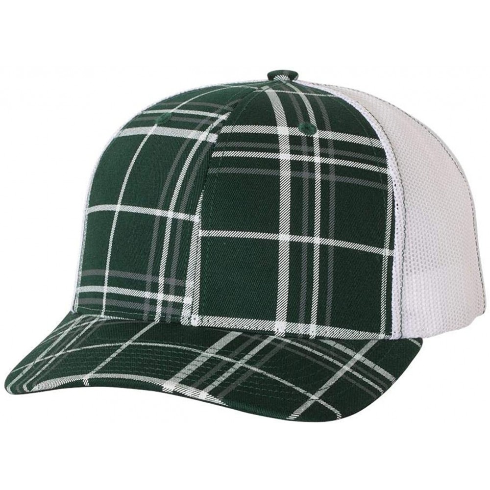 Baseball Caps Richardson Unisex 112 Trucker Adjustable Snapback Baseball Cap - Plaid Print Dark Green/ Charcoal/ White - CE18...