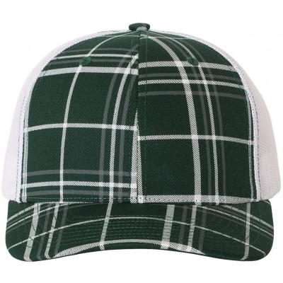 Baseball Caps Richardson Unisex 112 Trucker Adjustable Snapback Baseball Cap - Plaid Print Dark Green/ Charcoal/ White - CE18...