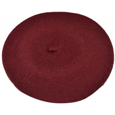 Berets French Beret - Wool Solid Color Womens Beanie Cap Hat - Wine Red - CS12N7D3VLD $17.51