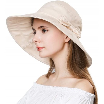 Bucket Hats Womens UPF50 Cotton Packable Sun Hats w/Chin Cord Wide Brim Stylish 54-60CM - 69038_beige - C217YQD2UHZ $26.03