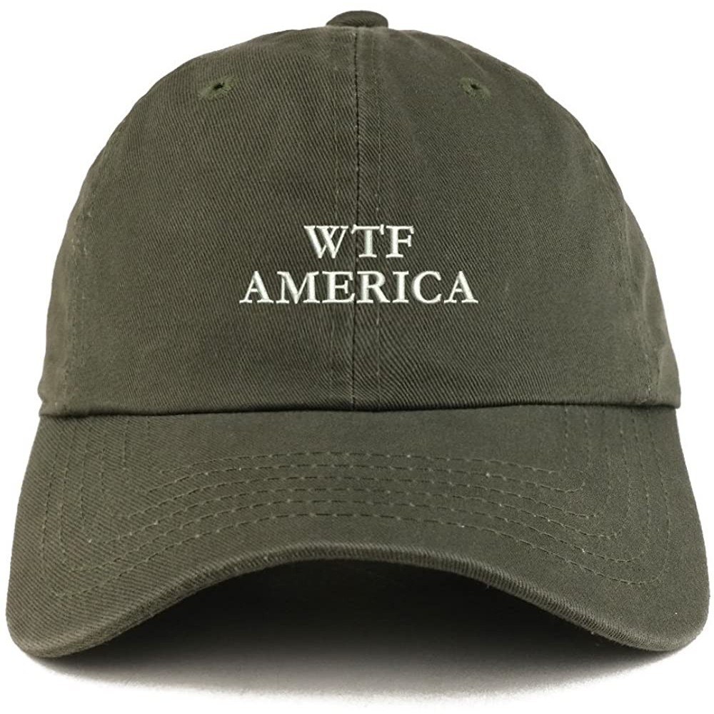 Baseball Caps WTF America Embroidered Low Profile Soft Cotton Dad Hat Cap - Olive - CI18D53X6ND $17.09