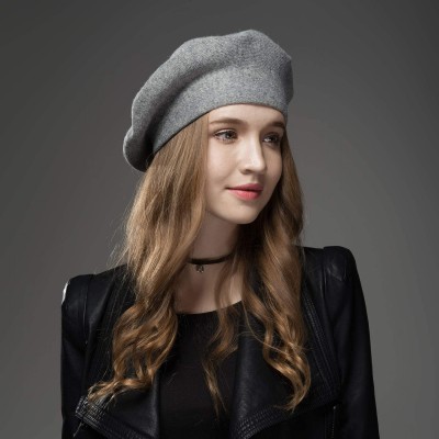 Berets Classic Winter Cashmere French Knitting - Light Gray - CU18YOTM02S $13.13