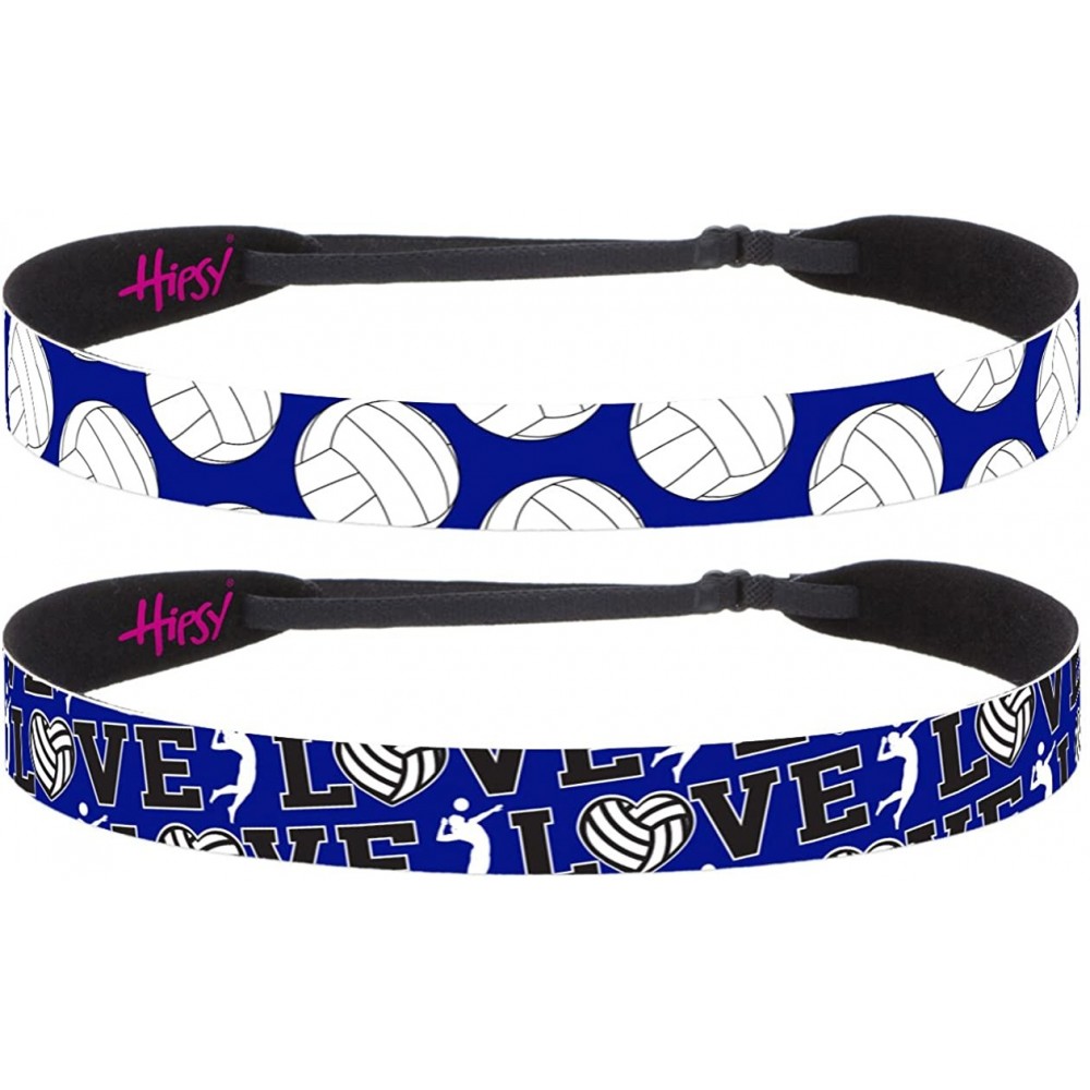 Headbands Cute Adjustable No Slip I Love Volleyball Headbands for Girls & Women - Volleyball Royal Blue 2pk - CL188GIEUGL $11.08
