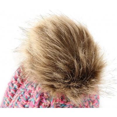 Bomber Hats Womens Winter Beanie Hat- Warm Cuff Cable Knitted Soft Ski Cap with Pom Pom for Girls - D - CI18ADTSS9A $11.69