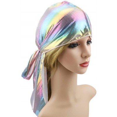Skullies & Beanies Silky Durags for Men/Womens Waves Cap-Extra Long-Tail Hologram Headwraps for 360 Waves - A1 - Pink - CK18I...