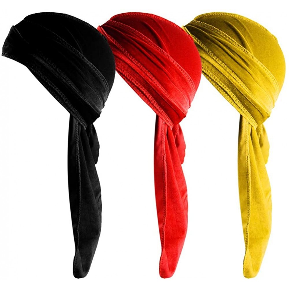 Skullies & Beanies Silky Soft Men Durag Cap Headwraps with Extra Long Tail and Wide Straps Headwrap Du-Rag for 360 Waves - CU...