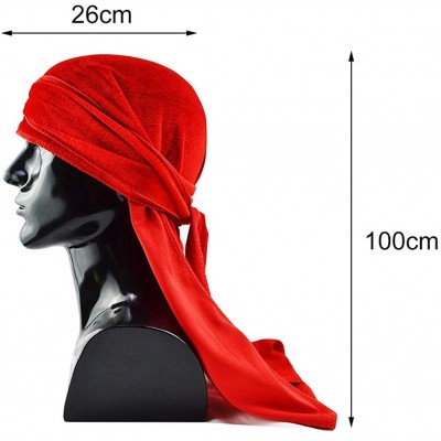 Skullies & Beanies Silky Soft Men Durag Cap Headwraps with Extra Long Tail and Wide Straps Headwrap Du-Rag for 360 Waves - CU...