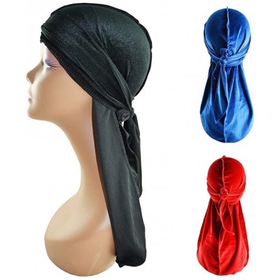 Skullies & Beanies Silky Soft Men Durag Cap Headwraps with Extra Long Tail and Wide Straps Headwrap Du-Rag for 360 Waves - CU...