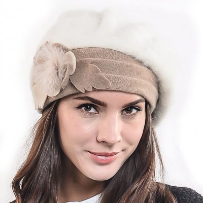 Bucket Hats Women's Elegant Flower Wool Cloche Bucket Ridgy Bowler Hat 09-co20 - Angora Beret-cream - CQ1205ED5XB $31.01